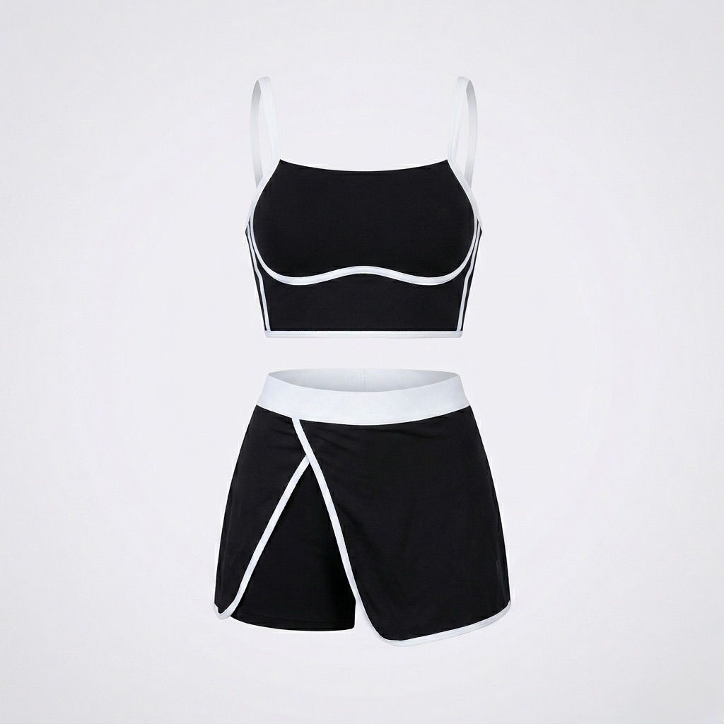 Set Black Pink Sport Skirt